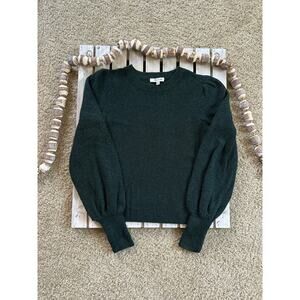 Madewell Green Ribbed Puff Sleeve Sweater